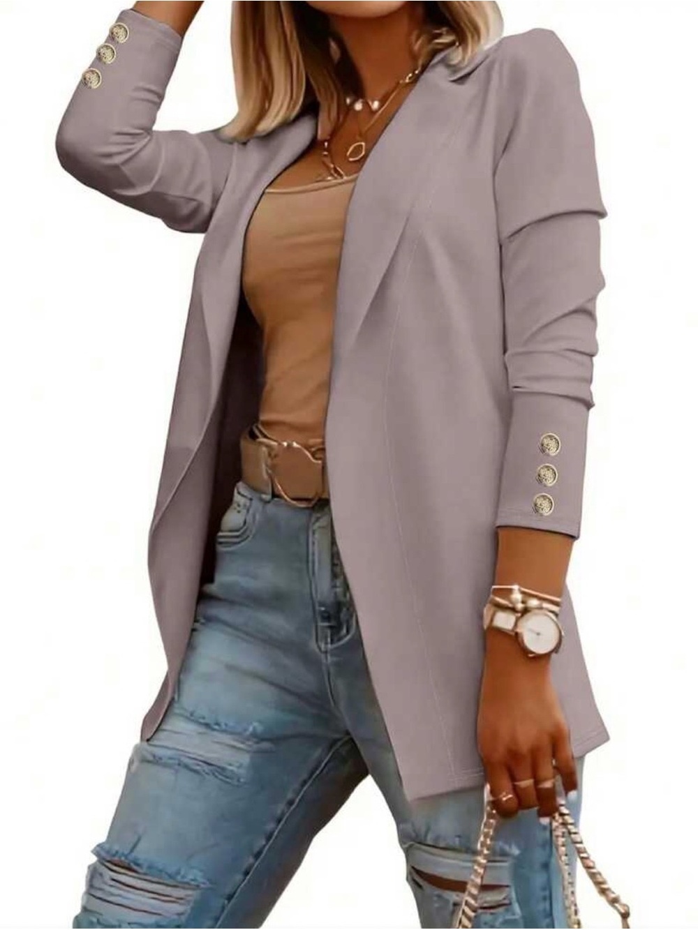 Women’s Light Gray Open-Front Blazer Jacket, Sz L